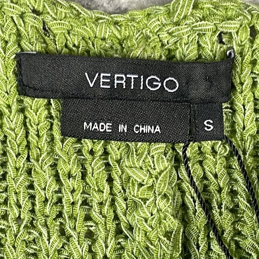 NWT Vertigo Olive Green Combo Knit Poncho Cape and Fuzzy Pom Poms Sz S